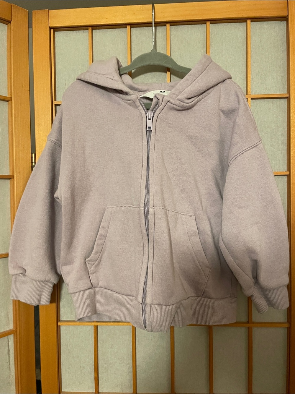 H&M Toddler Girl Size 3/4T Lavender Zip-Up Hooded Sweatshirt Side Pockets